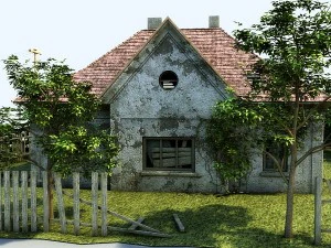 ruined house with garden 3D Model