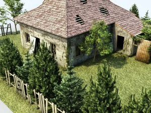 ruined house with garden 3D Model