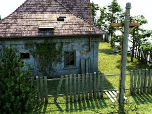 ruined house with garden 3D Model