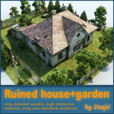 ruined house with garden Modelo 3D .c4d .max .obj .3ds .fbx .stl .blend 