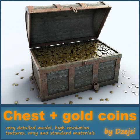 chest with gold coins 3D Model .c4d .max .obj .3ds .fbx .stl .blend 