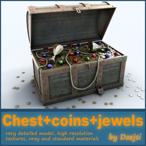 chest - coins - jewels 3D Modell .c4d .max .obj .3ds .fbx .stl .blend
