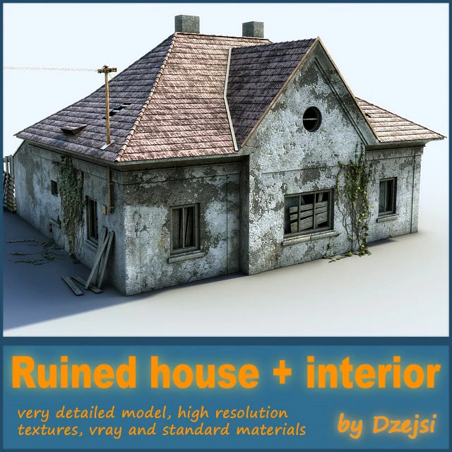 ruined house interior 3D Model .c4d .max .obj .3ds .fbx .stl .blend 