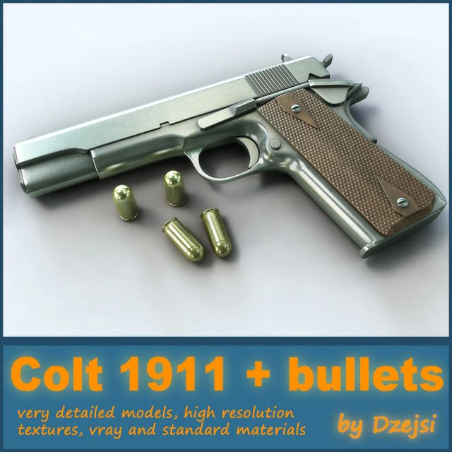 colt 1911 bullets 3D Model .c4d .max .obj .3ds .fbx .stl .blend