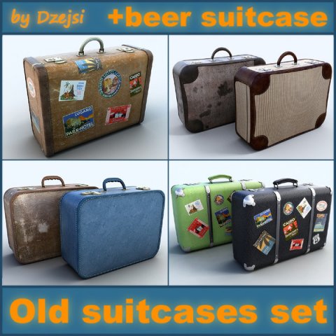 old suitcases set 3Dモデル .c4d .max .obj .3ds .fbx .stl .blend 