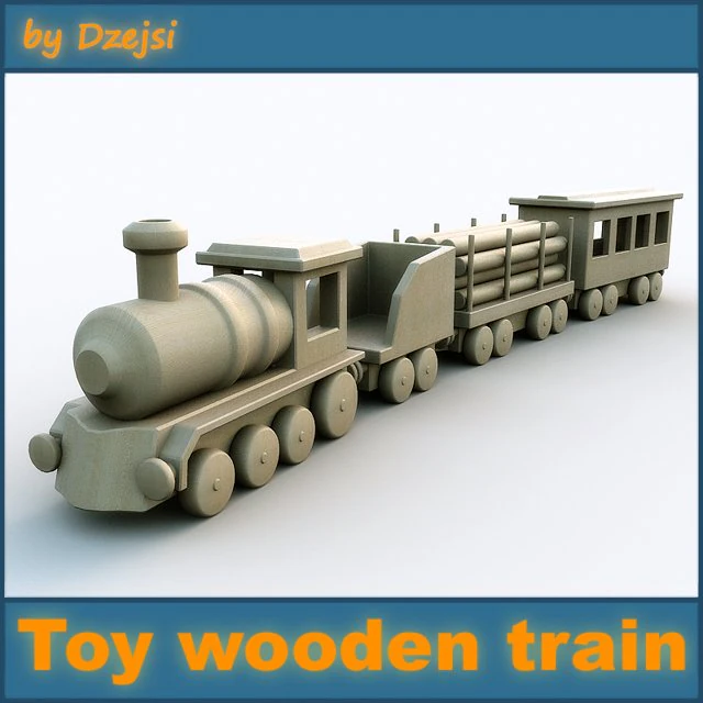 toy wooden train 3D Model .c4d .max .obj .3ds .fbx .stl .blend