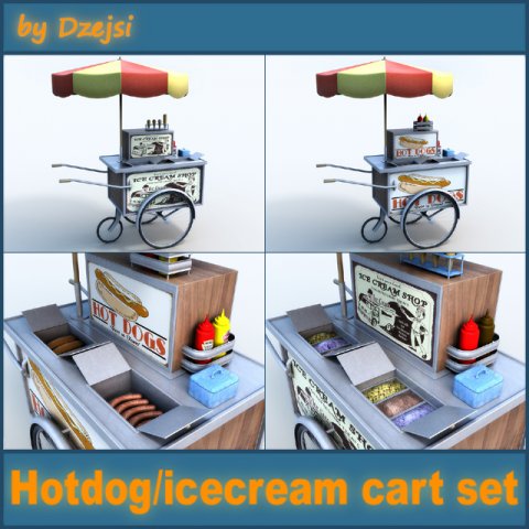 hotdog - icecream cart set 3D Модель .c4d .max .obj .3ds .fbx .stl .blend 