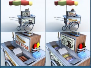 hotdog - icecream cart set 3D 모델