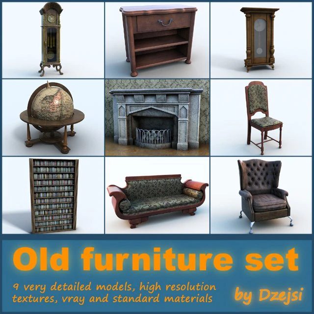 old furniture set 3D Model .c4d .max .obj .3ds .fbx .stl .blend