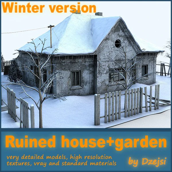 ruined house garden 3D Model .c4d .max .obj .3ds .fbx .stl .blend