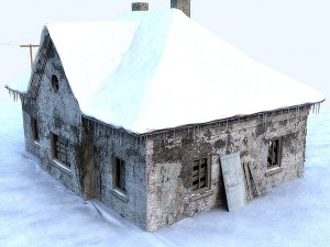 ruined house interior Model 3D
