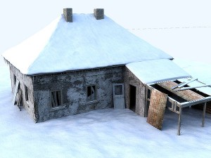 ruined house interior Model 3D