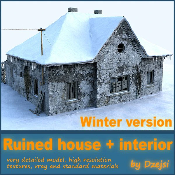 ruined house interior 3D Model .c4d .max .obj .3ds .fbx .stl .blend