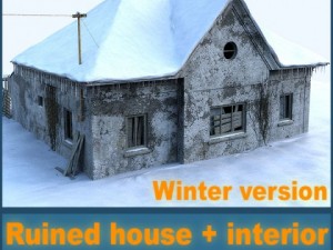 ruined house interior Model 3D
