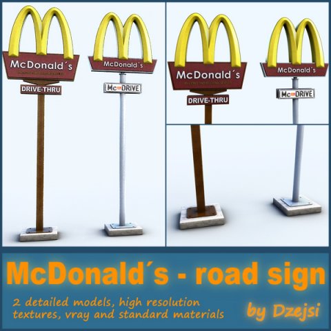 mcdonalds road sign 3D Модель .c4d .max .obj .3ds .fbx .stl .blend