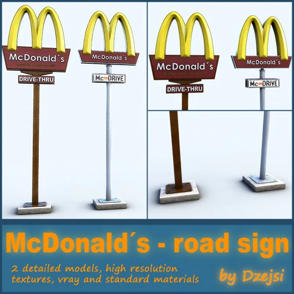 mcdonalds road sign 3D Model .c4d .max .obj .3ds .fbx .stl .blend