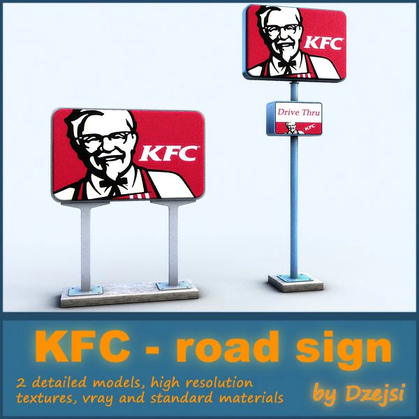 kfc - road sign 3D Model .c4d .max .obj .3ds .fbx .stl .blend