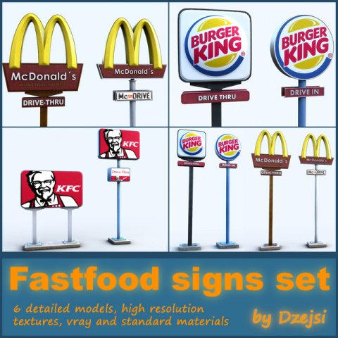 fastfood signs set Modello 3D .c4d .max .obj .3ds .fbx .stl .blend 