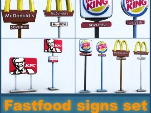 set di segni fastfood Modello 3D