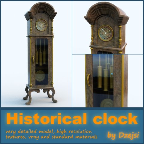 historical clock 3D Model .c4d .max .obj .3ds .fbx .stl .blend 