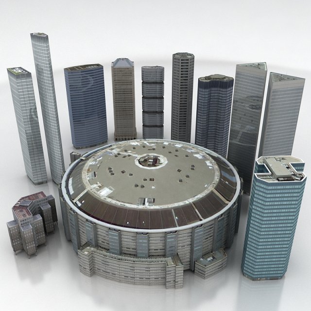10 city buildings pack 3D Модель .c4d .max .obj .3ds .fbx .stl .blend 