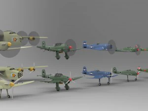 Коллекция самолетов времен Второй мировой войны 3D Модель