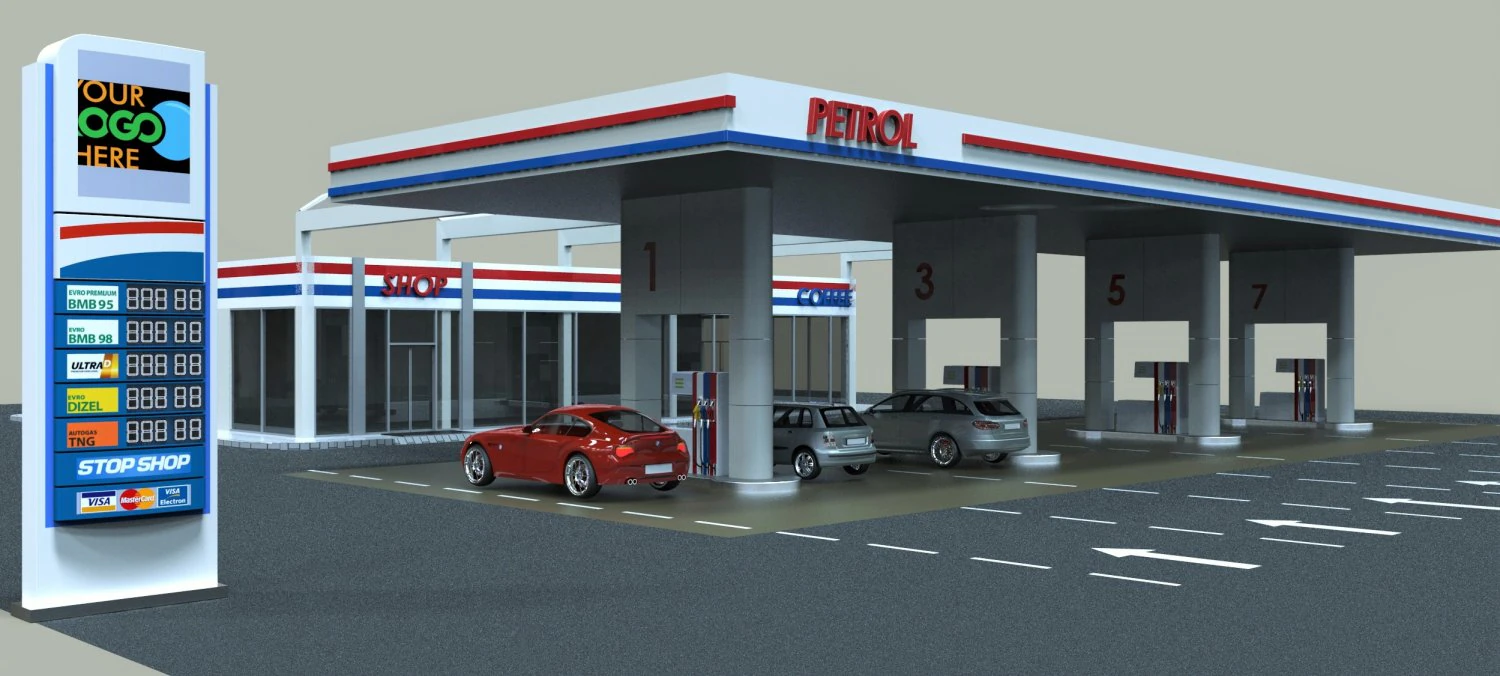 gas station 3D Model .c4d .max .obj .3ds .fbx .stl .blend 