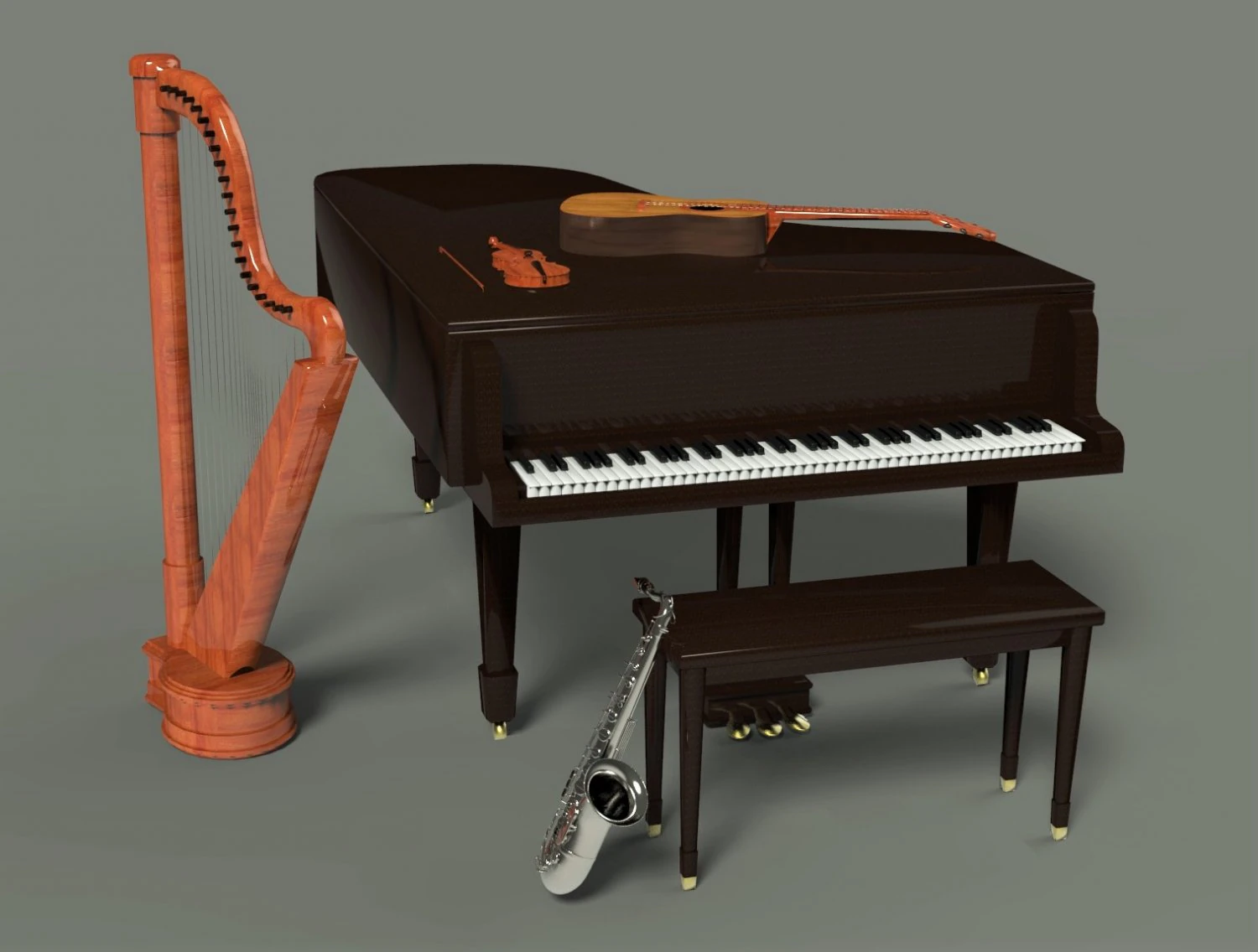 musical instruments 3D Model .c4d .max .obj .3ds .fbx .stl .blend 