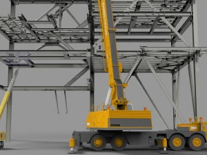 Errichtung einer Stahlkonstruktion 3D Modell