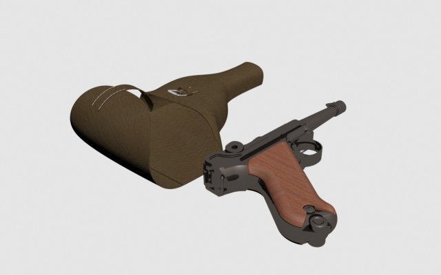 luger p08 wih holster 3D Модель .c4d .max .obj .3ds .fbx .stl .blend 