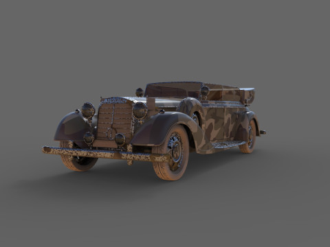 VINTAGE MILITARY CAR OPEN ROOF 3D Model