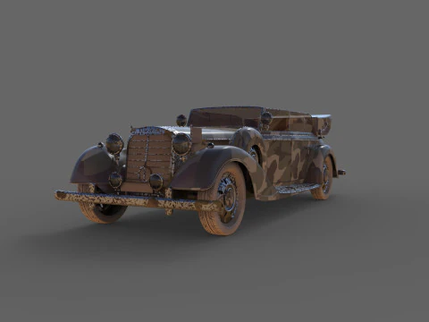 VINTAGE SAMOCH&Oacute;D WOJSKOWY OTWARTY DACH Model 3D