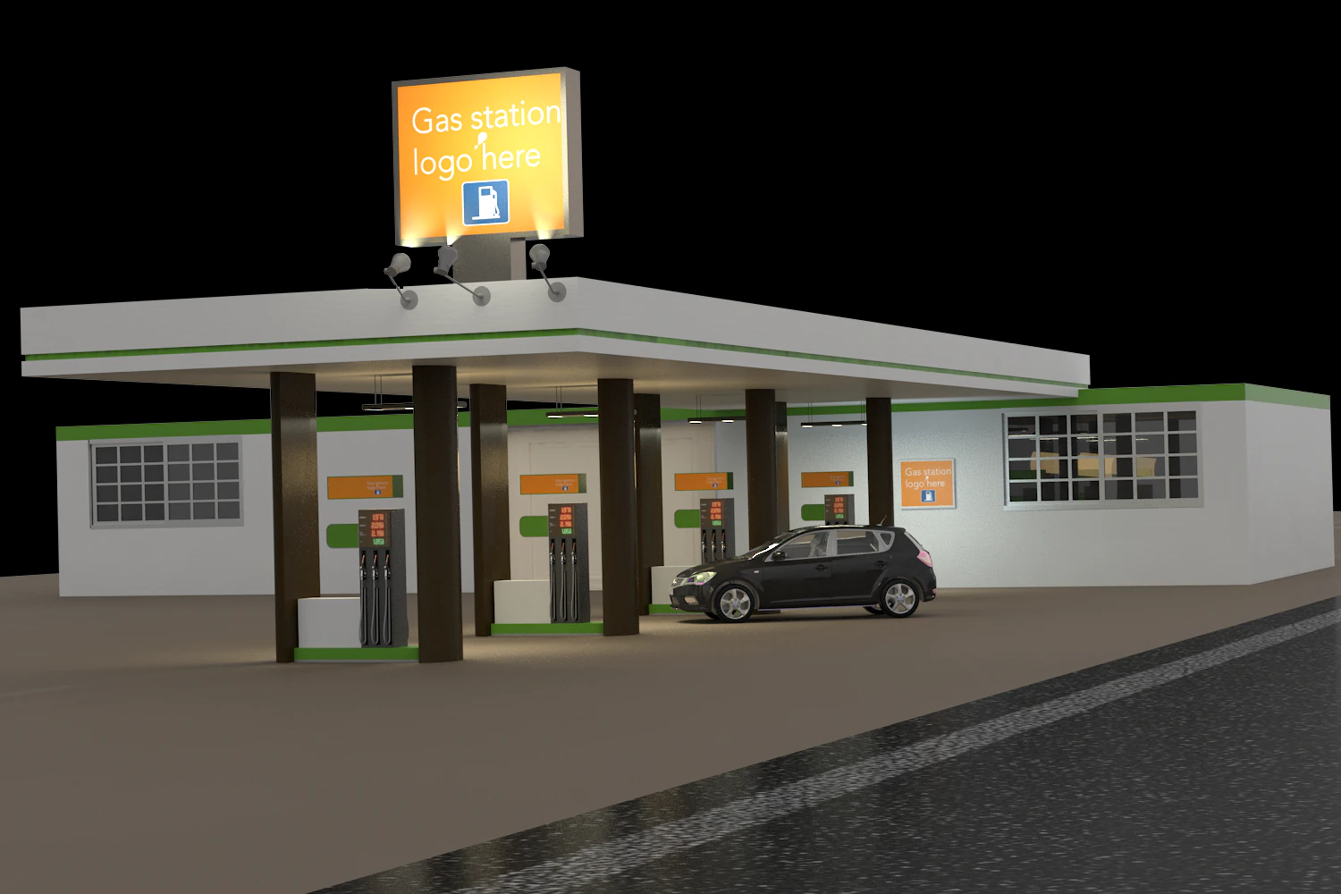 gas station 3D Model .c4d .max .obj .3ds .fbx .stl .blend 