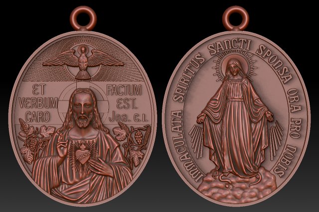 Jesus and Immaculate of Mary Pendant 3D Print Model .c4d .max .obj .3ds .fbx .stl .blend 
