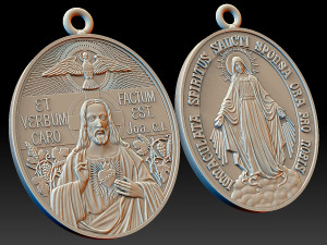 Jesus and Immaculate of Mary Pendant 3D Print Model