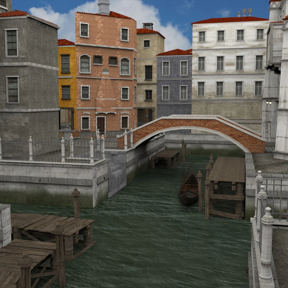 canal town in obj and fbx format 3D Model .c4d .max .obj .3ds .fbx .stl .blend