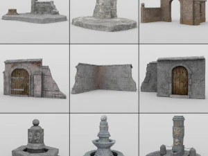 ru&iacute;nas medievais em formatos fbx e obj Modelo 3D