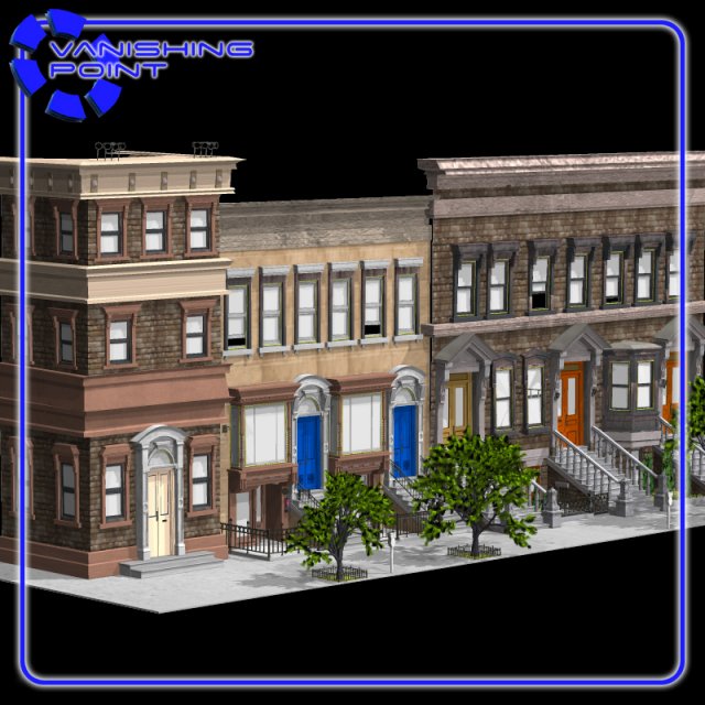 brownstone street scene 1 3D 模型 .c4d .max .obj .3ds .fbx .stl .blend