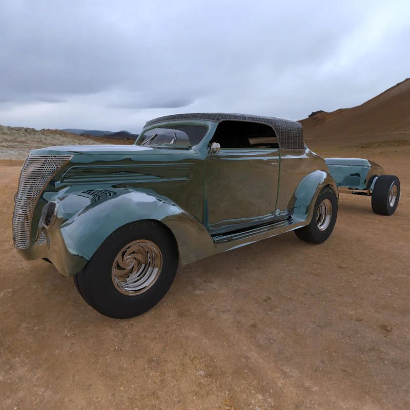 ford 37 with trailer 3D Model .c4d .max .obj .3ds .fbx .stl .blend 