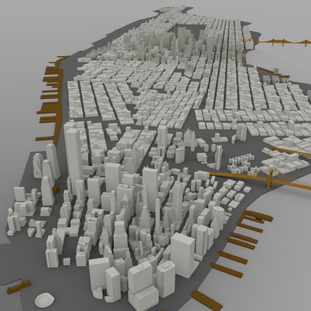 manhattan island cityscape 3D Модель .c4d .max .obj .3ds .fbx .stl .blend 