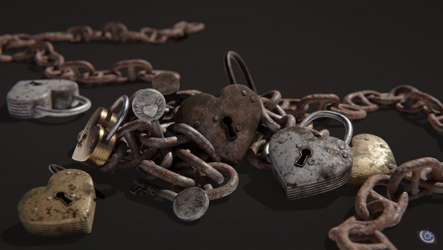 heart shaped lock Model 3D .c4d .max .obj .3ds .fbx .stl .blend 