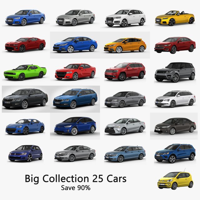 Big Collection 25 cars 3D-Modell .c4d .max .obj .3ds .fbx .stl .blend 
