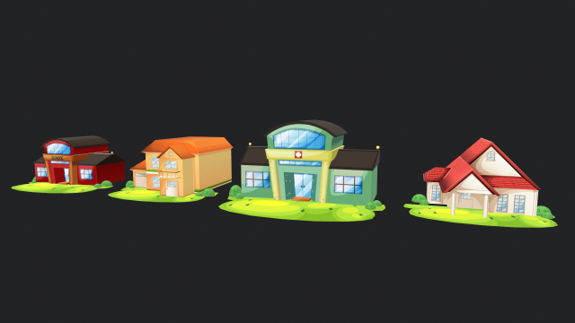 cartoon village house buildings 3D मॉडल .c4d .max .obj .3ds .fbx .stl .blend 