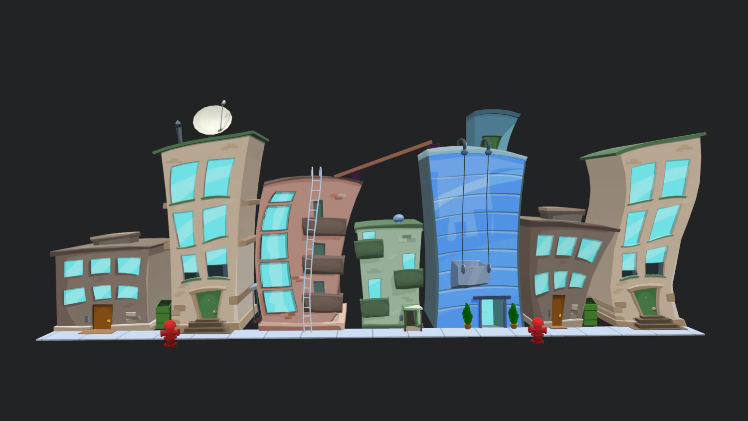 cartoon city buildings 3D Model .c4d .max .obj .3ds .fbx .stl .blend 