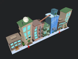 cartoon city buildings 3D Model