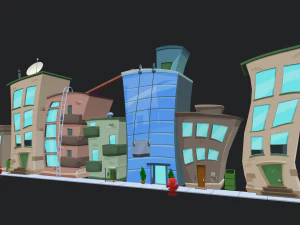 cartoon city buildings 3D Model