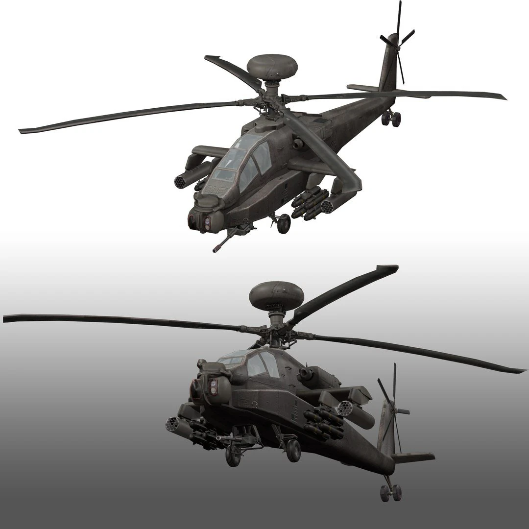 Apache Attack Helicopter AH 64 Low poly 3D Model .c4d .max .obj .3ds .fbx .stl .blend 