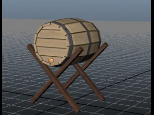 wooden barrel with stand 3D Model