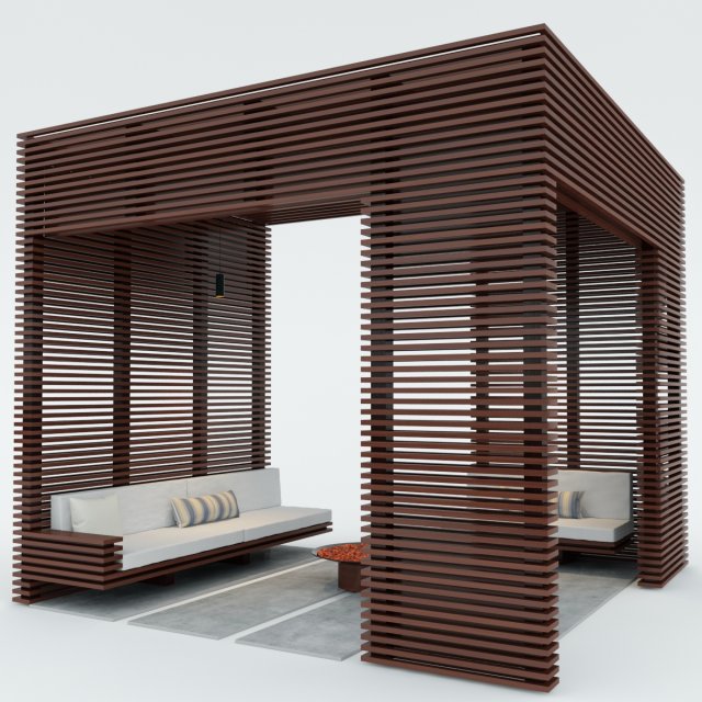 exterior wooden pergola 3D Model .c4d .max .obj .3ds .fbx .stl .blend 