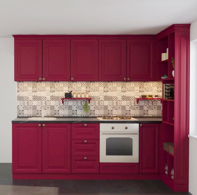 Mini classical kitchen burgundy Modelo 3D .c4d .max .obj .3ds .fbx .stl .blend
